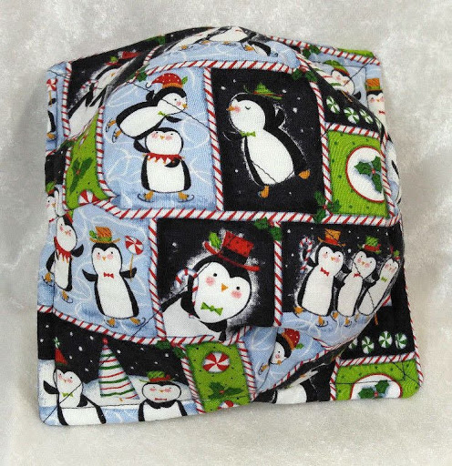 Skating Penguins in hats Microwave Bowl Cozy/holder/hot pad