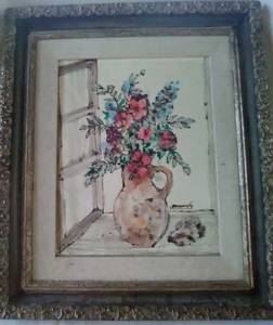 Vase of Flowers Original Watercolor William Benecke Framed and Matted
