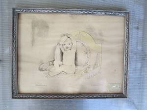 Antique 1930's Winslow Baby Drawing Signed Framed 