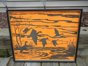 DUCK GEESE framed sunset silhouette art COTTAGE HUNTING CABIN DECOR (Milwaukee)