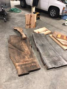 Walnut and other wooden slabs