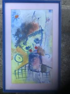 Abstract cubist watercolor signed by artist (Laurel)