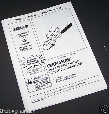 Craftsman 10.5 / 12 Amp Electric Chainsaw Owners Manual