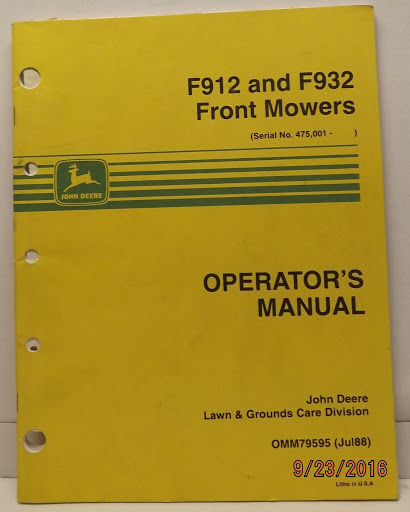 John Deere F912 & F932 Front Mower Operator's Manual Very