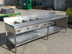 CUSTOM MADE 4 WELL ELECTRIC STEAM TABLE W/PREP AREA (Memphis)