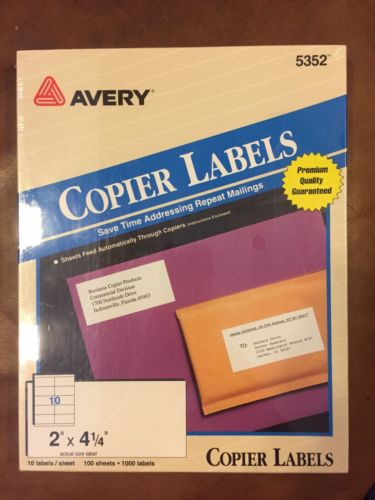 Avery 5352 Copier Shipping Labels 2 x 4-1/4 100 sheets 1000