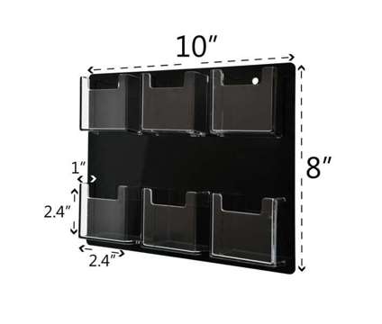 6 Pocket Wall Mount Vertical Business Card Holder Black Back Clear Pocket Acryli