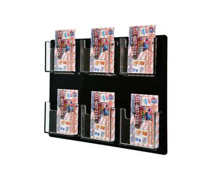 6 Pocket Wall Mount Vertical Business Card Holder Black Back Clear Pocket Acryli
