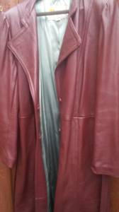 Chestnut long Leather Coat 44 inch Bust Size- slimming for slim/tall- (State