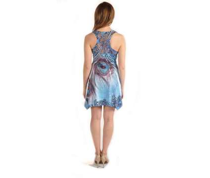 Brand New Peacock Feather and Butterfly Print with Rhinestones Dress