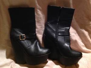 rider boots, New in box; Black pirate boots, wedges, heels, shoes (Bayview)