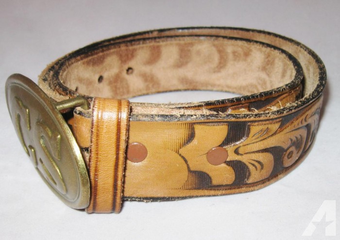 Park City Utah Rockmount Ranch Wear Walnut Color Tooled Leather Belt and Buckle
