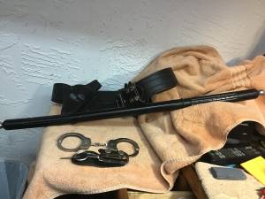 Police Belt, Holster, Hand Cuffs(S &W)w/Case, 6 Seconds Reloads, Baton (Yuma