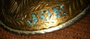 Men's copper turquoise with name JOE heavy men's belt buckle (Sevierville TN)