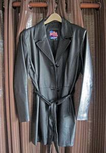 Women's Black Leather Coat (Riva)