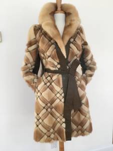 70's VINTAGE FUR AND LEATHER BELTED, WRAP COAT