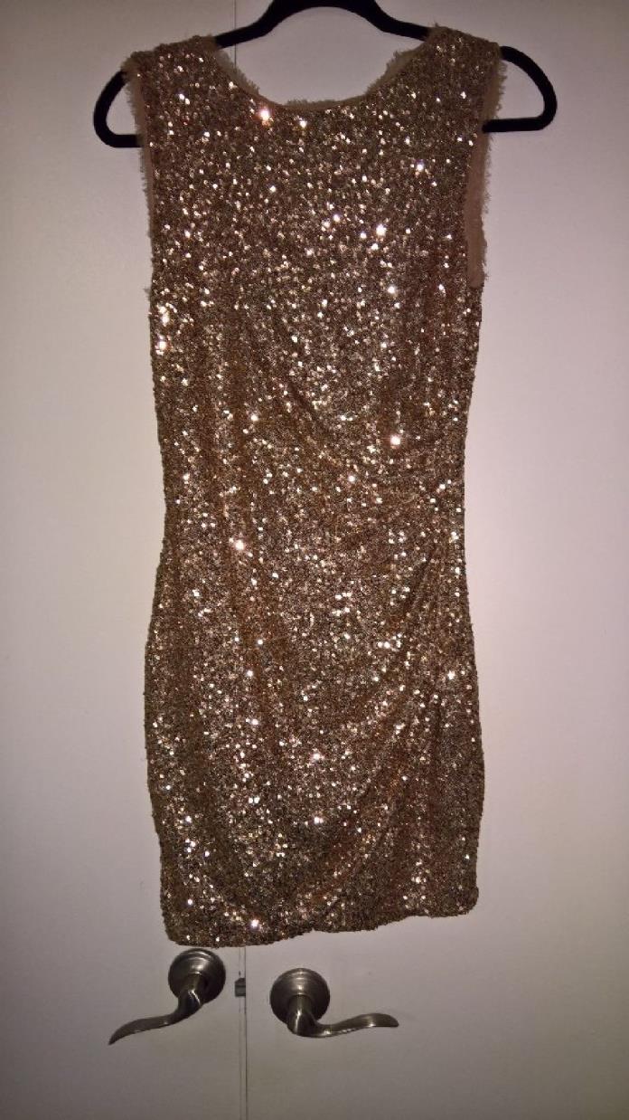 Ali Ra Golden sparkle evening dress, size md, stretch