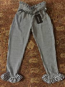 Women's Black White Gingham Print Frill Hem stretch pants Size 6 (Melrose)