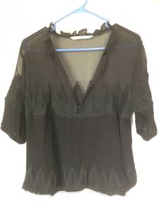 Gorgeous black sheer blouse with detailed black stitching