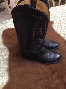 Tenners Men's Super Sharp Black Leather Red Stitched Cowboy Boots 10d (Surrey