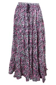 Bohemian Gypsy Flare Skirts Pink Hippie Boho Maxi TIERED Printed Long (Florida)