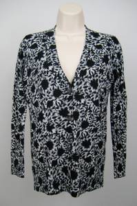 Ann Taylor Loft Cardigan Sweater Women Size XSP White Gray Black Flora