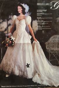 Satin and Lace, Beaded, Short Sleeve Wedding Gown with Train (Tucson)