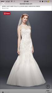 David's bridal Jewel Lace & Tulle Illusion Neck Wedding Dress (Sheridan