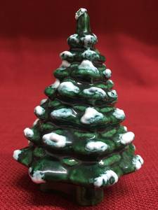 Small Glazed Ceramic Decorative Christmas Pine Tree w/ Snow