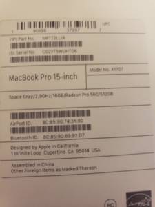 Macbook pro 15.6 in. With touch bar (Richmond)