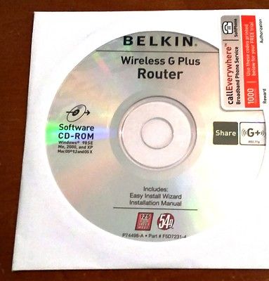 Handy Replacement Belkin Wireless G Router Install Disk ~CD
