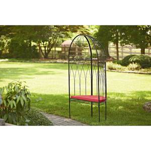 Essential Garden Outdoor Metal Arbor with Bench & Cushion Black & Red (Medford)
