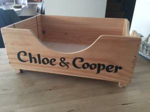PET BEDS! WOODEN WINE CRATE with YOUR pets Name (Glen Cove)
