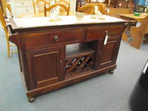 Solid Wood Kitchen Island with Double Pass Through Drawers & Tile Top