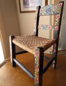 Vintage Mexican Folk Art Child Doll Chair Painted (NE 22nd & Flanders)