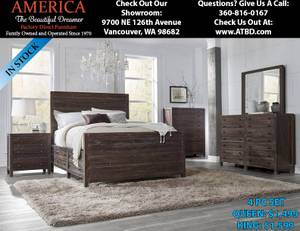 Queen 5pc Bedroom Set W/ Storage Drawers/Solid Acacia Wood (Farmhouse)