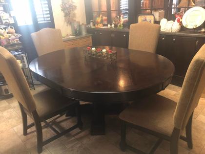 Dining table 54- with 20- extender w/ 4 chairs and matching buffet ,all wood