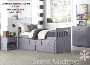 NEW! Gray Twin Captain's Bed Frame with Trundle & Drawers! (Vancouver)