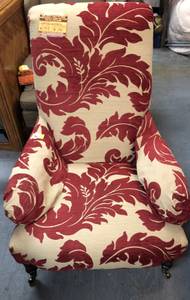 881 Calico Corners Company Red/Cream Upholstered Chair With Wheels (Glenside)