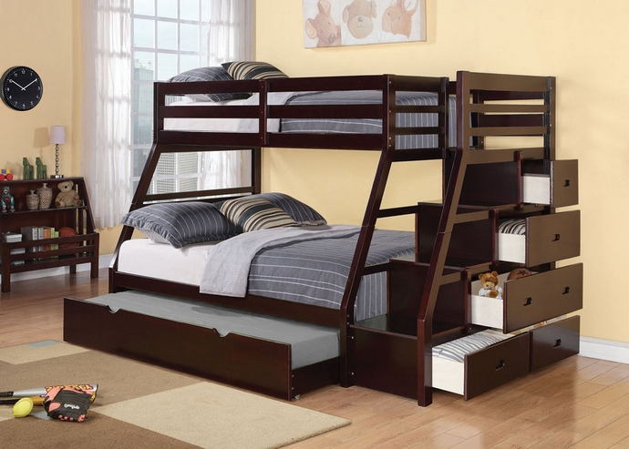 Acme 37015 Jason espresso finish wood twin over full bunk bed set with stair