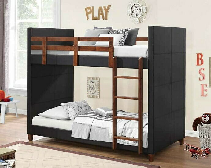 Diego collection black and nutmeg finish twin over twin bunk bed with
