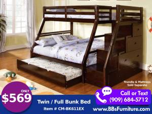 Twin / Full Bunk Bed with Staircase (LA, OC, IE - We Deliver)