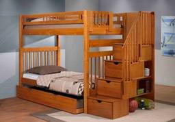NEW** PECAN BUNK BED TWIN over FULL with STORAGE STAIR CASE (Nashua, NH)