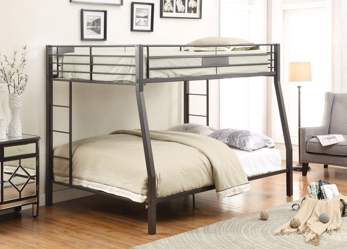 Limbra ii collection black sand finish metal frame full over queen bunk bed set