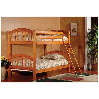 Twin Bunk Bed Built-In Ladder Oak Bedroom Furniture Bunkbed