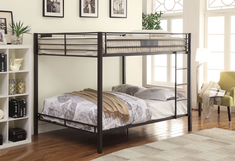 Kaleb collection black sand finish metal frame queen over queen bunk bed set