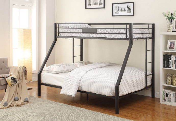 Limbra collection black sand finish metal frame twin over queen bunk bed set