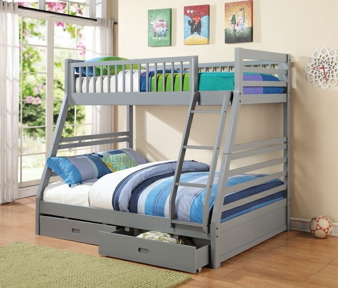 Coaster 460182 Cooper collection grey finish wood twin over full bunk bed set
