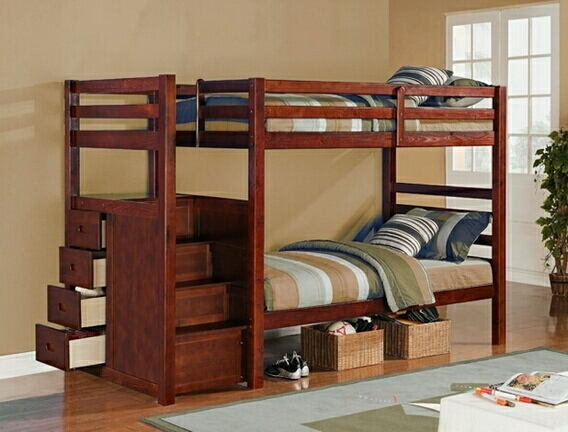 Asia Direct 865-ESP Espresso finish twin/twin bunk bed with built in drawers in