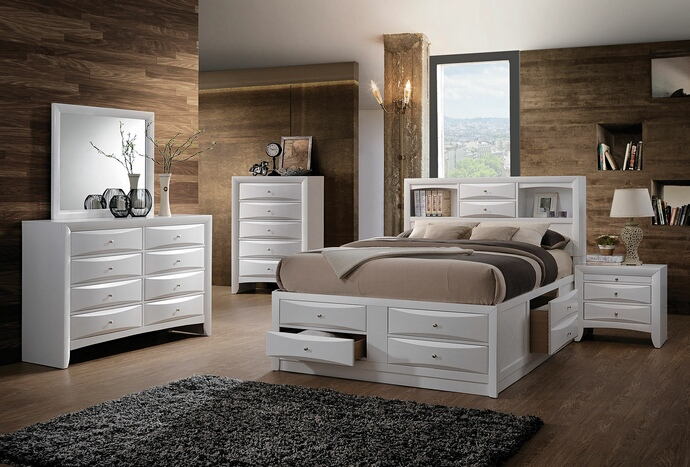 5 pc ireland collection white finish wood queen captains bedroom set with